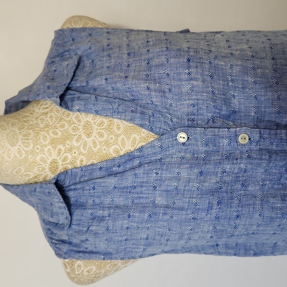 Talbots Women's Blue Chambray 100% Linen Button Down Tie Front Top Size SP - Picture 3 of 14